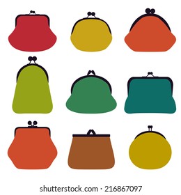 A set of beautifully designed colorful purses