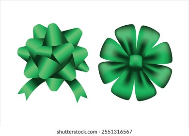 A set of beautifully designed green and gold ribbon bows, ideal for gift wrapping, holiday decorations, party favors, and crafting projects. 