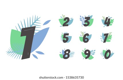 Set with beautifully written numbers cartoon vector illustration