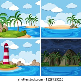 A set of beautilful seascape illustration