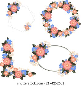 conjunto de hermosos marcos florales (esquina de círculo elipse)