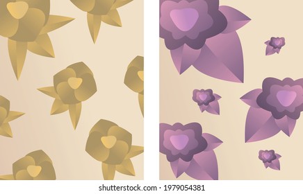 set of Beauty backgrounds with beautiful patterns of flowers on beige modern design