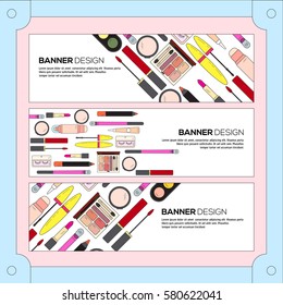 Set of beauty banners templates. Banners  set of makeup products . Decorative cosmetics.Face makeup.