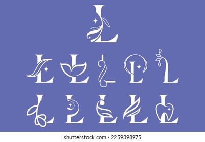 set of beauty cosmetic spa elegant logo letter L