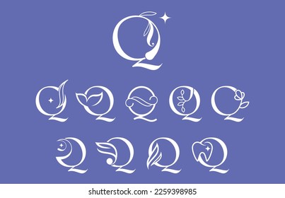 set of beauty cosmetic spa elegant logo letter Q