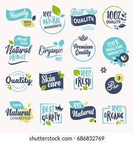 Set of beauty and cosmetics, spa and wellness labels and badges. Vector illustration concepts for web design, packaging design, promotional material.