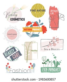 Set of Beauty Cosmetics stickers, vector illustration for graphic and design