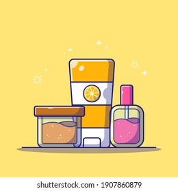 Set of Beauty Cosmetics Tube and Vial. Cosmetics Cream and Liquid Bottle Horizontal. Beauty and Fashion Icon Concept. Flat Cartoon Vector Illustration Isolated.