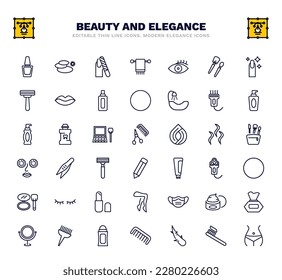 set of beauty and elegance thin line icons. beauty and elegance outline icons such as nail polish, nail file, woman eye, hair clipper, barber shop, tweezers, 1642645100876100-56.eps,,,,,, face mask,