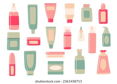 Set of Beauty elements, bottle, containers, jars. Clip art, stickers. 