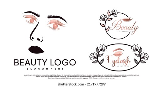 Set of beauty eyelash extension logo design with creative element Premium Vector