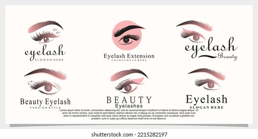 set of beauty eyelash logo design template for lashes salon with unique concept Premium Vector