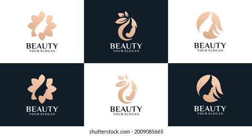 Set of beauty feminine woman hairstyle silhouette logo design. Logo can be used for icon, brand, identity, illustration, beautiful, fashion, and salon