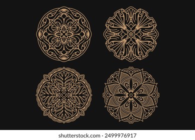 set of beauty floral mandala art round ornament design for boutique, fashion, jewelery business. abstract flower petal mandala pattern vector illustration. feminine botanic geometric decor collections