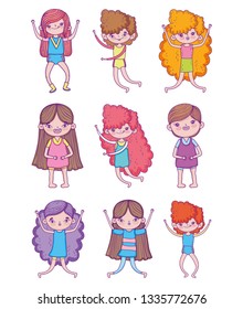 set beauty girls and cute boy with hairstyle