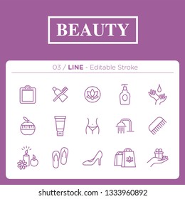 set of beauty icons in line