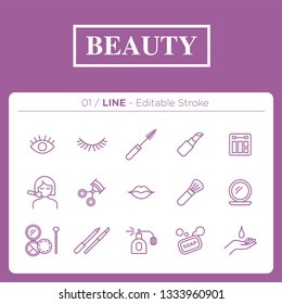 set of beauty icons in line
