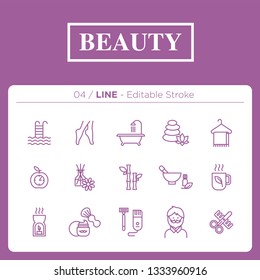 set of beauty icons in line