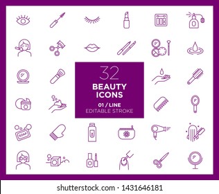 Set of Beauty icons in line