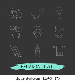 Set of beauty icons line style symbols with eyebrow product, towel, face mask and other icons for your web mobile app logo design.