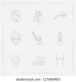 Set of beauty icons line style symbols with face mask, herbal detox, eyebrow plucking and other icons for your web mobile app logo design.