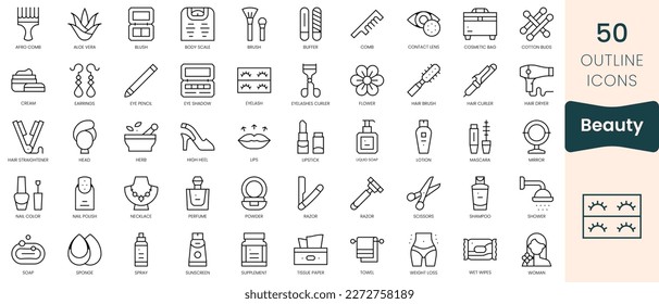Set of beauty icons. Thin linear style icons Pack. Vector Illustration