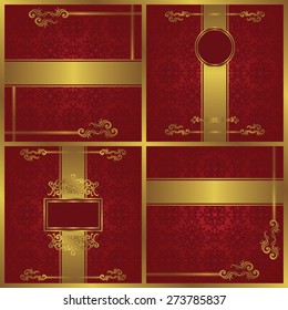 Set of beauty invitations with luxury decoration on a red background. Vintage luxury design      