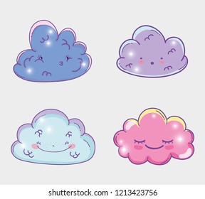 Set Kawaii Fluffy Clouds Character Stock Vector (Royalty Free ...