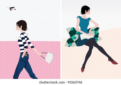 set of beauty lady