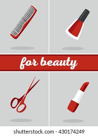 Set of beauty, lipstick, scissors, paint , hairbrush, icons


