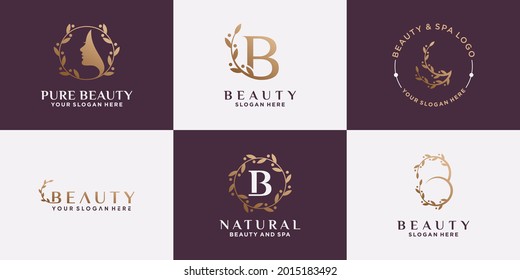 Set of beauty logo design for woman with creative modern concept. Icon logo can be used for beauty salon, cosmetic and spa