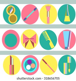 Set of beauty and makeup - related objects in colour