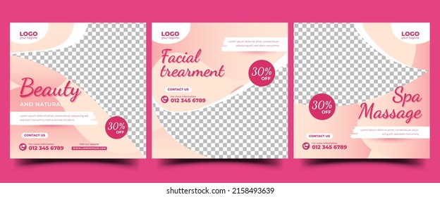 Set Of Beauty And Massage Promotion Social Media Post Template Design