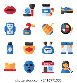 Set of Beauty Products and Fashion Flat Icons 

