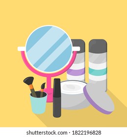A set of beauty products at home.
Vector image on the theme of beauty, grooming, personal care, make up and other.