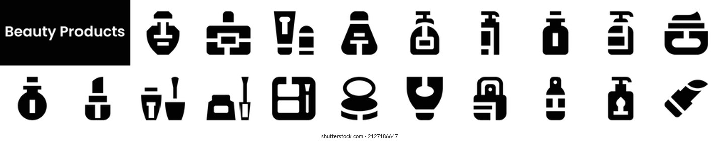 Set of beauty products Icons. Black flat icon collection isolated on white Background