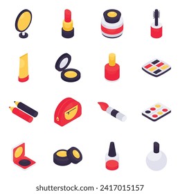 Set of Beauty Products Isometric Icons 

