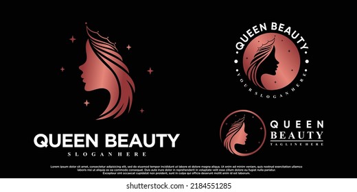 Set of beauty queen icon logo design for women with modern concept Premium Vector