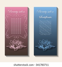 set of beauty salon cards with hand drawn lily silhouette