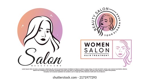 Set of beauty salon logo design collection with women face and creative element Premium Vector