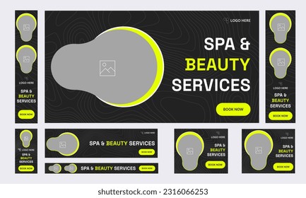 Set of beauty salon and spa services web banner template design for social media posts, fully customizable vector eps 10 file format