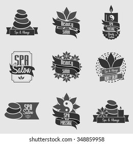 Set of beauty spa and massage emblems, badges, logo and labels in vector