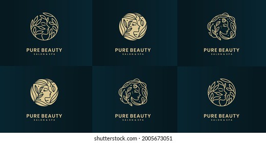 Set of beauty spa woman logo design collection.