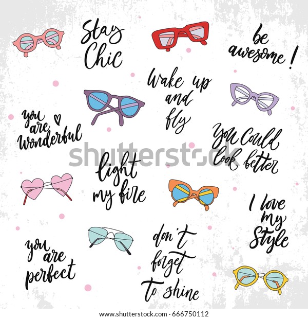 Set Beauty Style Quotes Hand Drawn Stock Vector Royalty Free