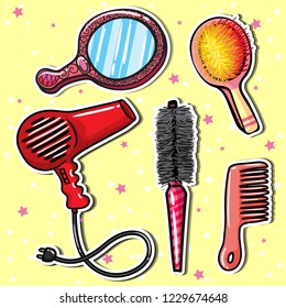 Set beauty tool of simple color illustrations