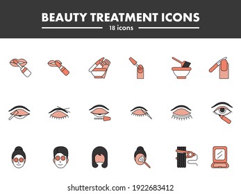 Set Of Beauty Treatment Icons Or Symbol In Grey And Red Color.