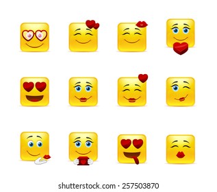 Set beauty valentine emoticons in love