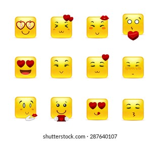 Set beauty valentine square emoticons in love