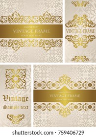 Set of beauty vintage cards with decorative gold design   