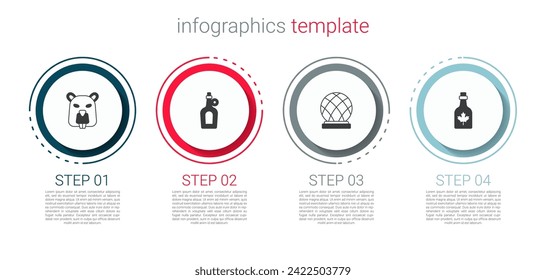 Set Beaver animal, Bottle of maple syrup, Montreal Biosphere and . Business infographic template. Vector